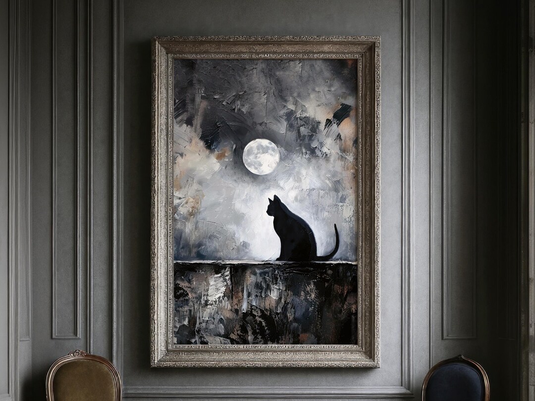 Vintage Halloween Art Print, Black Cat Poster, Dark Academia Wall Art ...
