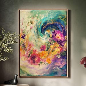 Framed Canvas Floral Abstract, Floater Canvas Wall Art, Original Art On Canvas, Botanical Art Piece, Flower Art Print, Nature Abstract Art