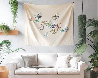 Japanese Butterfly Tapestry, Fabric Wall Art, Vivid Nature Decor