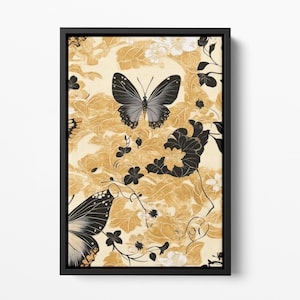 Framed Canvas Japanese Art, Floater Canvas Wall Art, Original Art On Canvas, Vintage Kimono Pattern Art, Japanese Print, Japan Nature Art