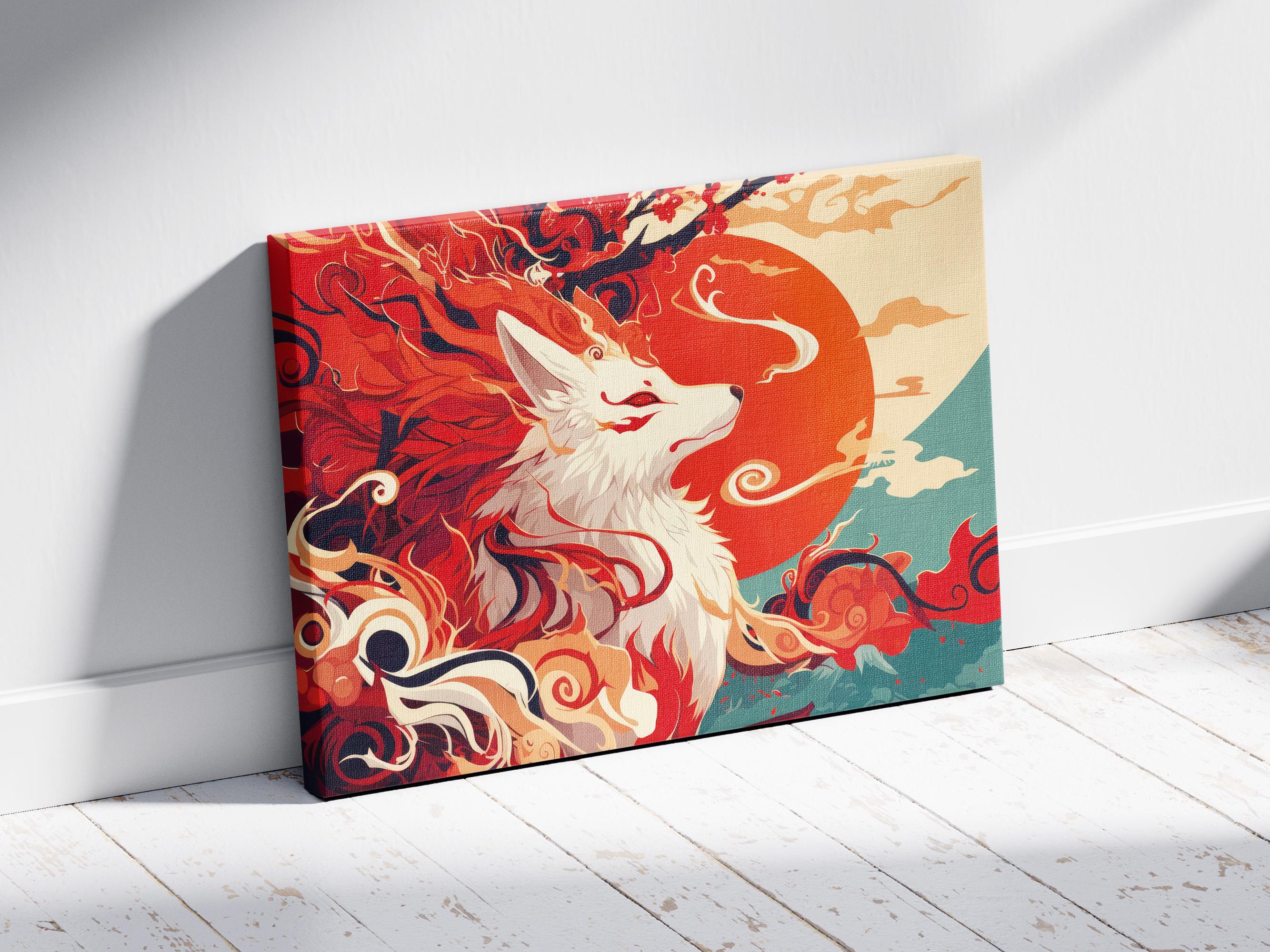 Office Fox Canvas Art, Home Office Gallery Wrap, Japanese Folklore