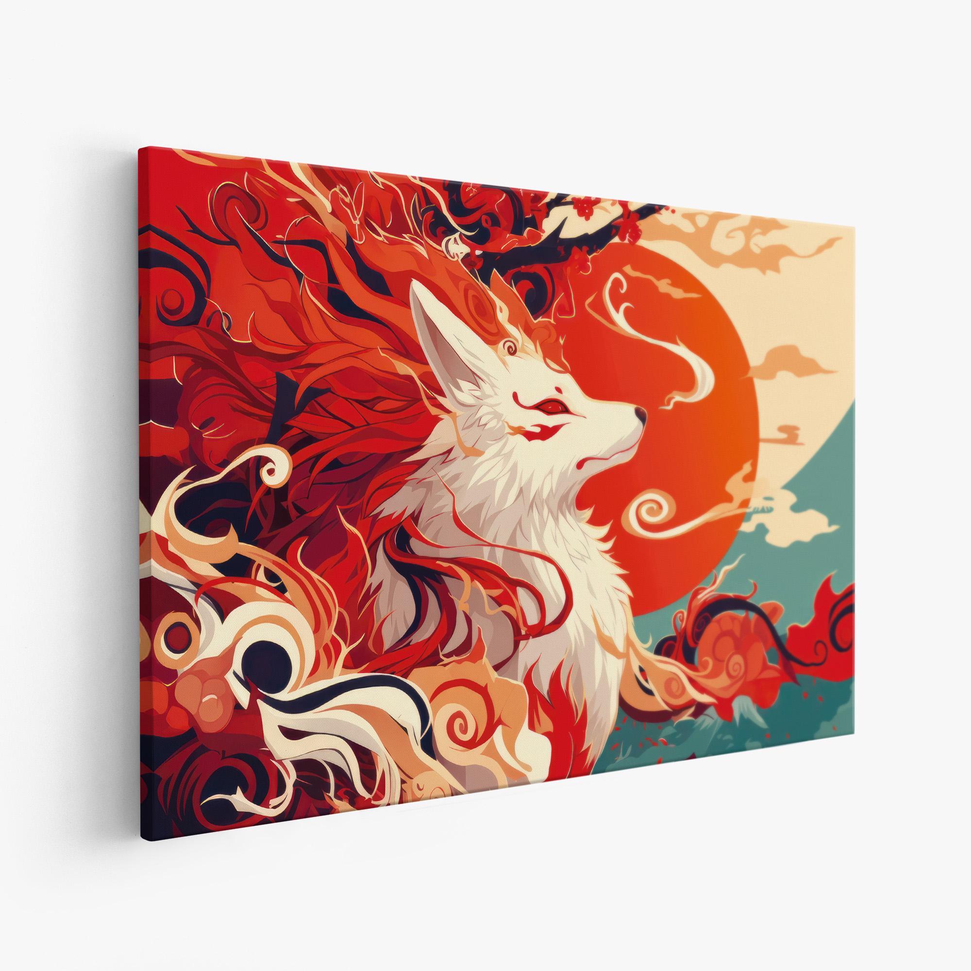 Nine Tailed Fox Canvas Art, Landscape Gallery Wrap, Japanese
