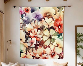 Bedroom Wall Decor, Living Room Tapestry, Dorm Room Wall Hanging, Pastel Floral Art, Boho Aesthetic Decor, Fabric Wall Art For Girls Room