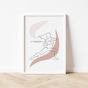 Naked Woman Body Line Art | Female Fighter With Sword | Minimalist Home Decoration | Gift For RPG Players | Fantasy Printable Digital Art
