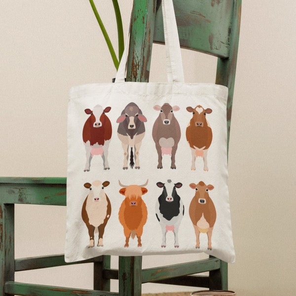 Cows Cotton Tote Bag,Cow Tote Bag, Cow Tote Bag, Cow Canvas Gift Bag, Farm Girl Tote Bag, Animal Tote Bag, Cow Gifts, Aesthetic Tote Bag,