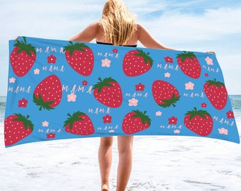 Custom Strawberry Beach Towels,Strawberries Mama Beach Towel,Beach Towel for Women ,Kids beach Towel,gift towel,Strawberry Beach Towel
