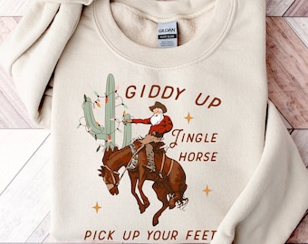 Sudadera navideña de vaquero: Camisa vaquera Giddy Up Jingle Horse