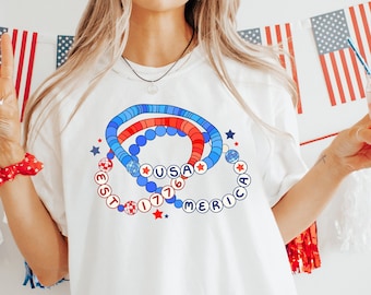 Camiseta del 4 de julio de EE. UU.: Camiseta con pulsera de la amistad de Estados Unidos