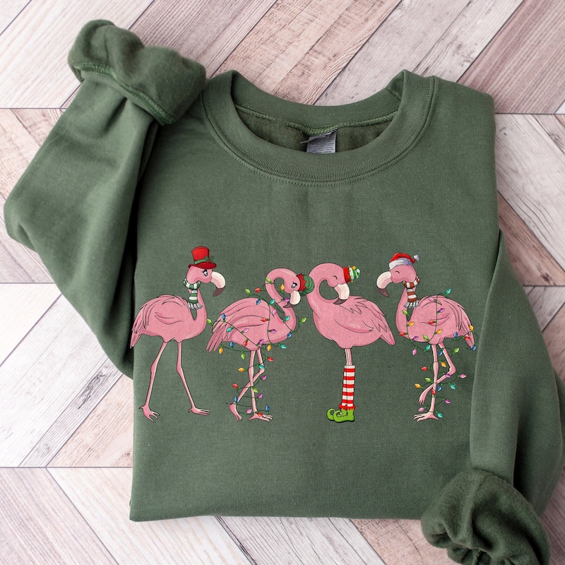 Merry Christmas Flamingo Waffle Sweatshirt main image 1