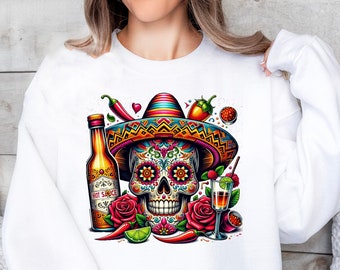 Camisa Cinco De Mayo: Camiseta de Tequila Sombrero de Calavera de Azúcar Mexicana