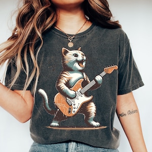 Cat Playing Guitar Shirt: Rock and Roll Music Gift