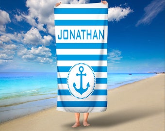 Personalized Anchor Beach Towel: Nautical Monogrammed Cotton Towel