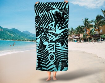 Personalized Leaf Beach Towel -Hawaiian Style Beach Towel-Tropical Garden Beach Towel - Custom Pool Towel- Custom Birthday Gift for Him Her