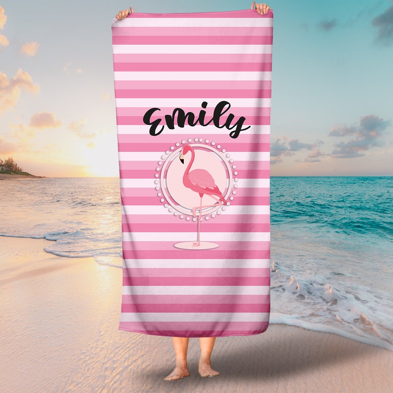 Personalized Flamingo Beach Towel, Beach Towel, Cute Beach Towel, Pool Towels, Summer Towel, Customized Beach Towel