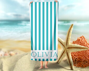 Personalized Beach Towel: Custom Name, Vertical Lines, USA Made