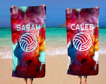 Personalized Volleyball Beach Towel: Custom Name Sports Towel