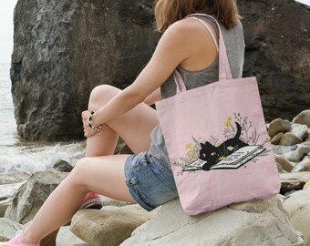 Cat Reading Book Tote Bag - Bookish Canvas Tote