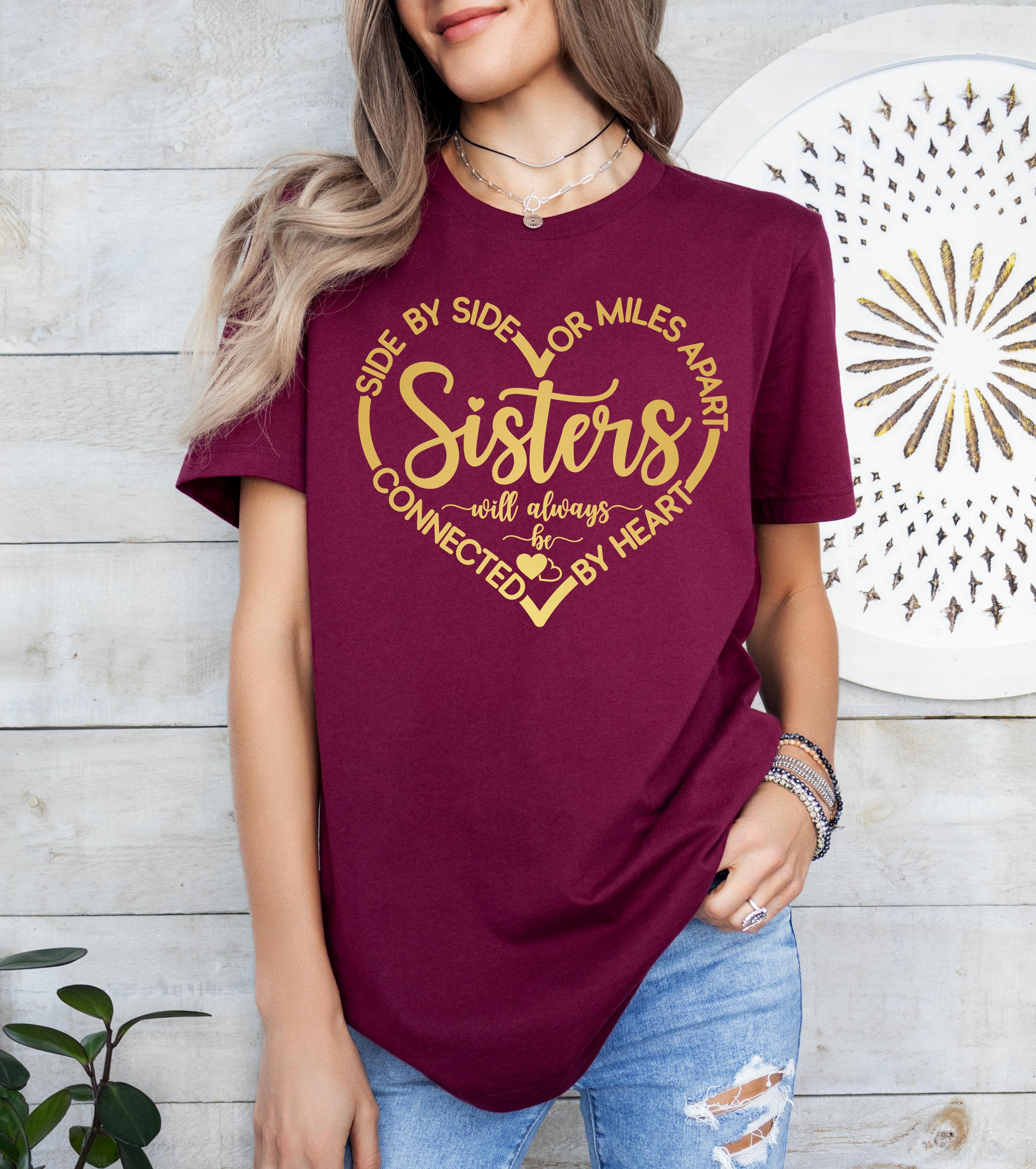 Sisters Shirts For Women - 'Sisters Will Always Be Side By Side' Letter Print Summer Tops - View #5