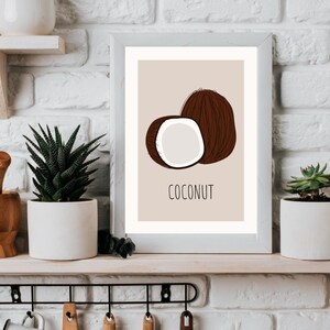 Coconut Wall Art Print, Coconut Art, Tropical Fruit Kitchen Wall Art, Coconut Printable, Kitchen Home Decor, Tropical gift, Kokos