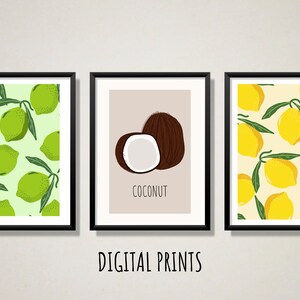 Tropical Fruit Printable, Lemon Printable Art, Lemon Print Kitchen, Lemon Print Download, Lemon Kitchen, Green Lemon, Lime
