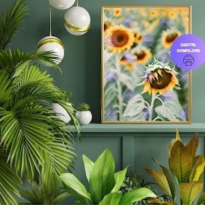 sunflower printable wall art with AI, sunflower digital file, lonely, sunflower, floral wall art, gift, gift, sunflower wall art, AI