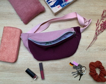 Sac Banane / Tissu Sweat Rose et Violet - Tissus upcyclés