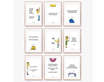 The Simpsons quotes, set of 9, tv show, funny quotes, Homer, Marge, Bart, Lisa, home decor, wall art, printable, print, digital file