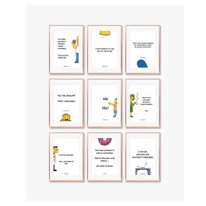 The Simpsons citaten, set van 9, tv-show, grappige citaten, Homer, Marge, Bart, Lisa, home decor, kunst aan de muur, afdrukbare, print, digitaal bestand