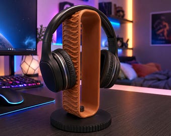 Modern Headset Stand | 3D Printed Desk Headphone Holder, Textured Display