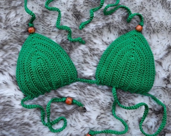 Haut de bikini vert émeraude en crochet fait main