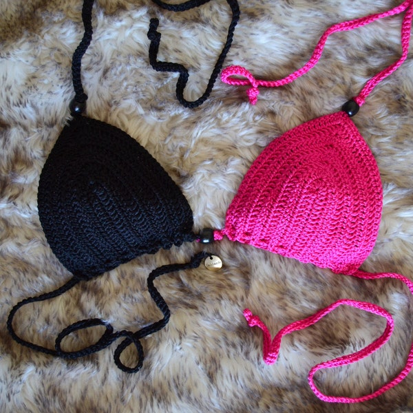 Top Bikini Crochet Handmade Fucsia e Nero