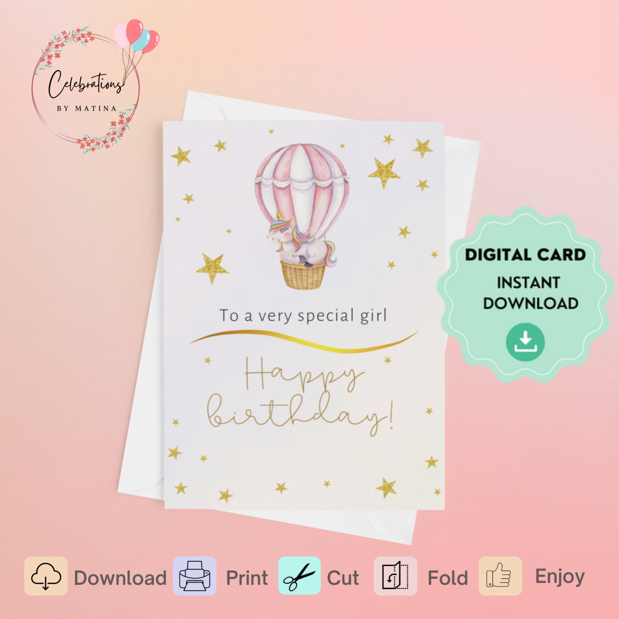 Happy Birthday Karte Mit Einhorn Für Mädchen – Glitzernd, Mit Geschichte Auf Der Rückseite, Inkl. Rosa Umschlag