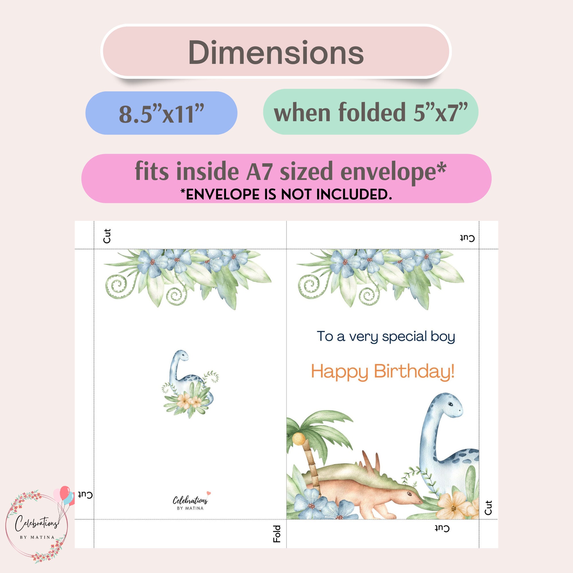 Dinosaur Birthday Card Printable, Digital Birthday Card for a Boy ...