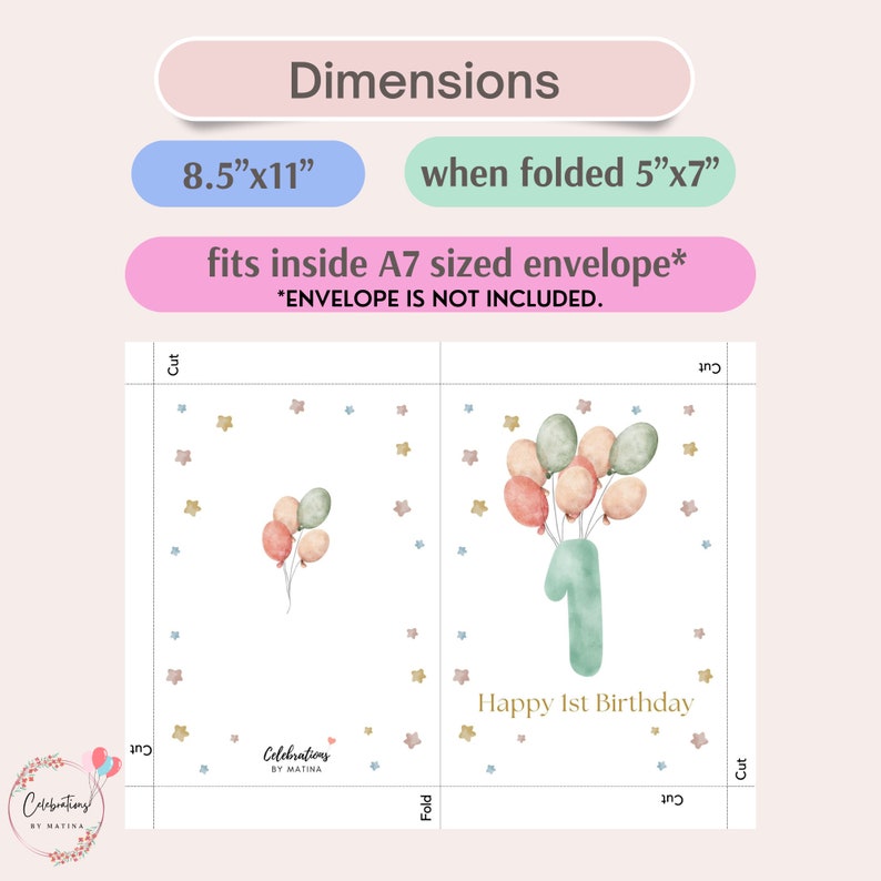 1st Birthday Card Printable, First Birthday Digital Card, for a Baby ...