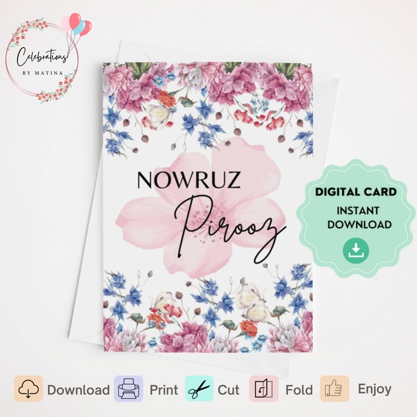 Nowruz Pirooz card, printable Happy Nowruz card, Nowruz gift. Nowruz Pirooz card Instant download. Nowruz wishes card.