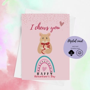 Hamster Valentinstagskarte, Last Minute Valentinstagsgeschenk, süße druckbare Valentinstagskarte, Valentinstagskarte sofortiger Download