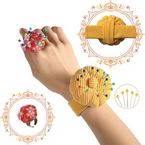 Zestaw poduszek na szpilki do szycia | Pierścień do przypinania szpilek, 100 szpilek