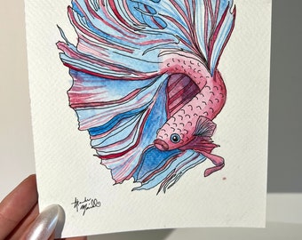 Original Watercolor Painting Betta Fish Art Tattoo Art Beta Fish