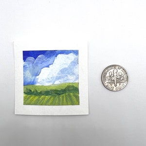 Mini Painting, Tiny Art, Acrylic Landscape w/ Easel, Original Painting image 2