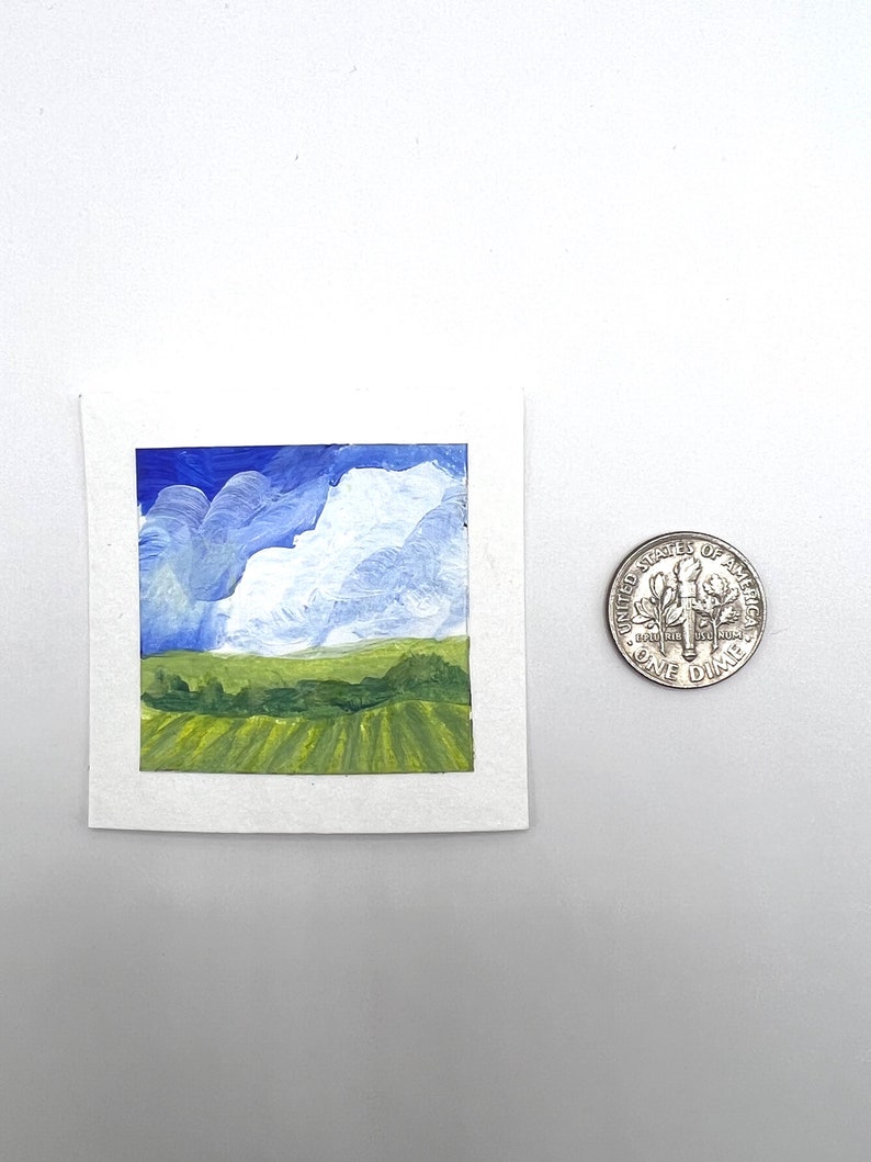 Mini Painting, Tiny Art, Acrylic Landscape w/ Easel, Original Painting image 2