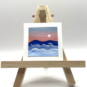 Original Mini Gemälde, Berg Sonnenuntergang Nebel, Wolken, Acryl Landschaft, Mini Small Tiny Art Bild 1