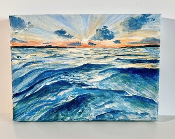 Original Painting, Ocean Painting, Acrylic, Seascape, Ocean Sunset