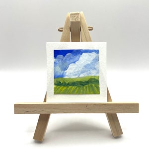 Mini Painting, Tiny Art, Acrylic Landscape w/ Easel, Original Painting image 1