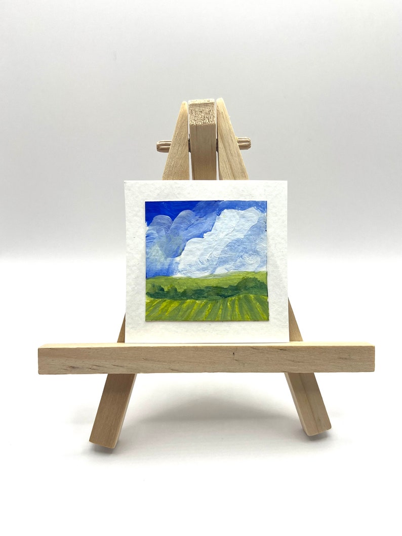 Mini Painting, Tiny Art, Acrylic Landscape w/ Easel, Original Painting image 1