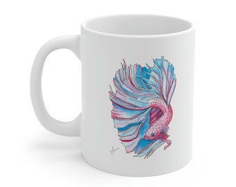 Beta-Fisch-Becher, Fisch-Kaffeebecher, Beta-Fisch-Geschenk, Aquarell-Becher