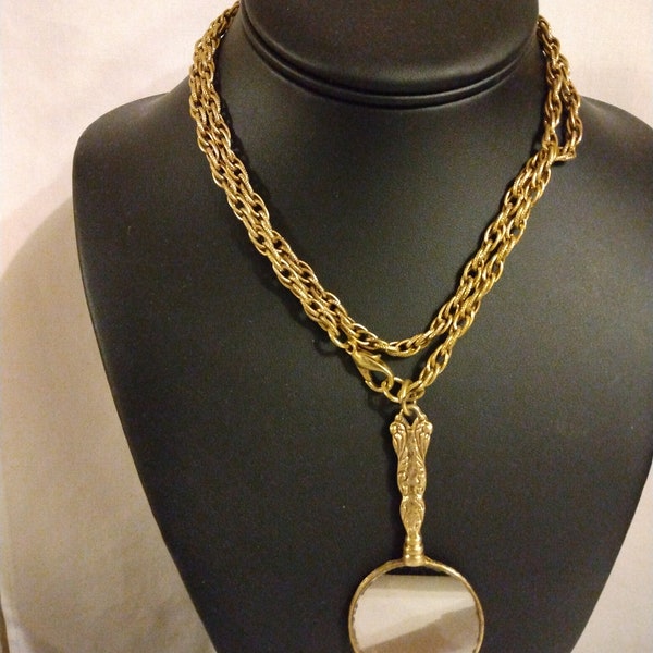 Vintage Rope Necklace with Mirror Pendant