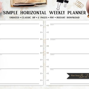 Undated Weekly Planner Printable, Simple Horizontal Layout, 7x9.25 ...