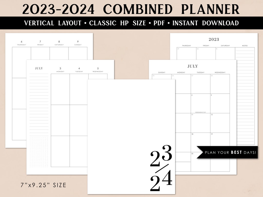 2023-2024 Combined Weekly Planner Printable, Vertical Layout, Academic ...