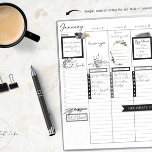 Undated Weekly Planner Printable, Vertical Lined Layout With Top Box, 7 ...