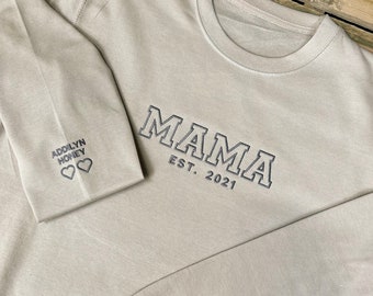 Personalised Embroidered MAMA Sweatshirt Front and Sleeve, New Mum Gift, Gifts for Her, Mummy to be Gift, Mama Gift